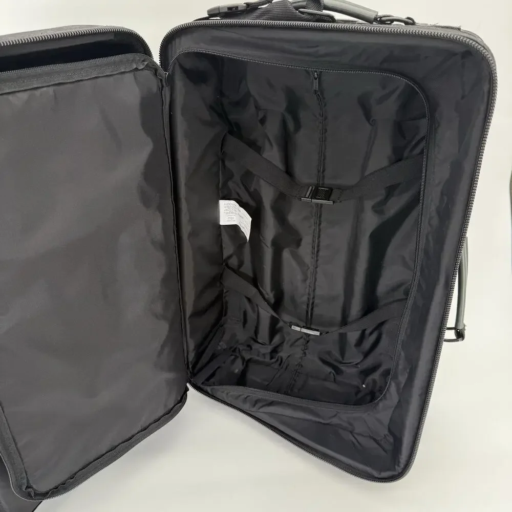 LL Bean 22” Rolling Suitcase Carry On Luggage Travel Bag Leather Trim Wheeled